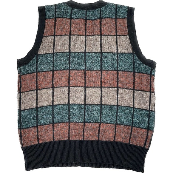 Vintage Jantzen Wool Acrylic Check USA Medium Vneck Sweater Vest VTG - Picture 2 of 6